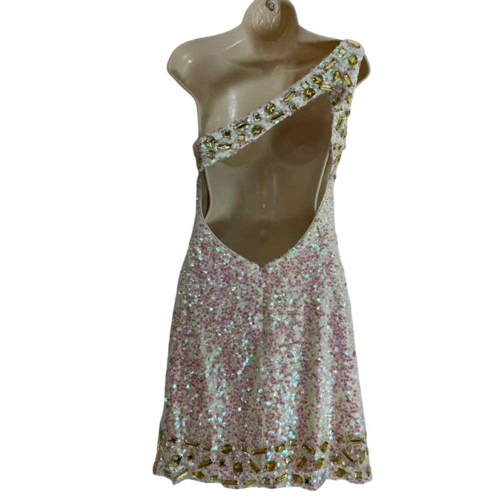 Alyce Paris Womens Sequin Mini Backless One Shoulder Prom Formal Dress Gown sz 4 - Picture 2 of 16